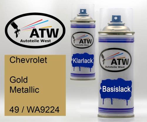 Chevrolet, Gold Metallic, 49 / WA9224: 400ml Sprühdose + 400ml Klarlack - Set, von ATW Autoteile West.